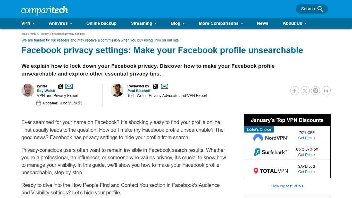 Facebook privacy settings: Make your profile unsearchable